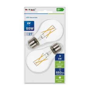 Lampada Goccia LED a Filamento E27 6w Luce Calda 600 Lumen Blister 2pz